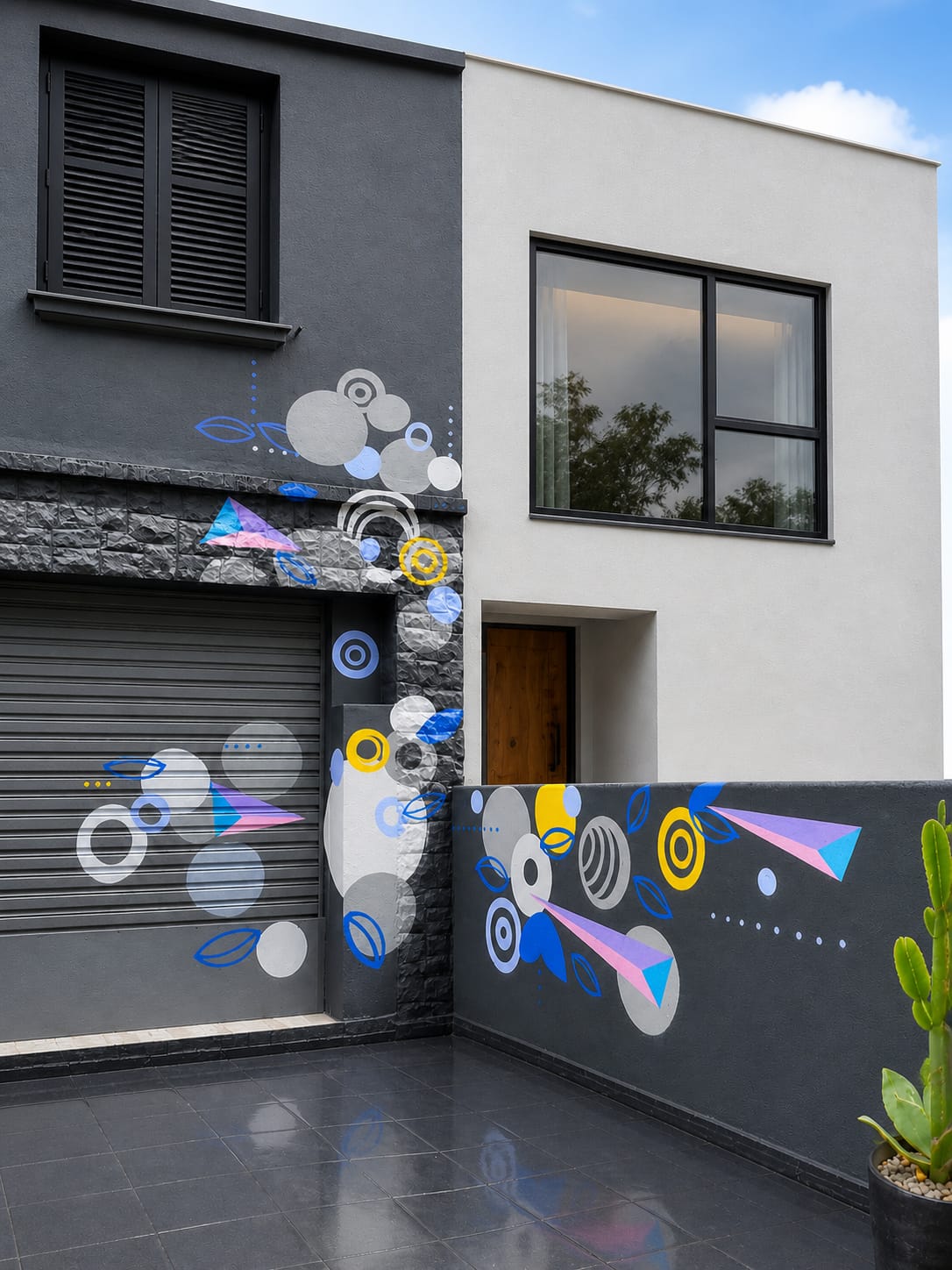 Pintura mural urbana em fachada externa — muralista Rodney Silva, arte em parede comercial